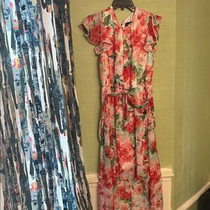 Floral Red and Green Dress